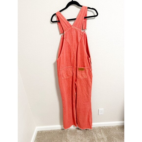 Wrangler Womens Casey Jones Flare Denim Bib Overall Raw Hem Poppy Red Large - Picture 4 of 8